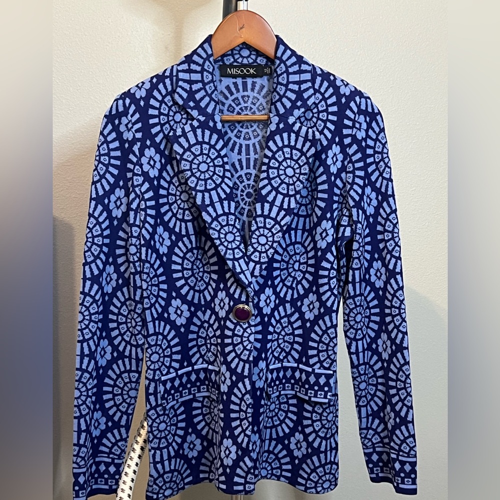 MISOOK Women’s Elegant Style Blue Purple Printed Jacket Size XS